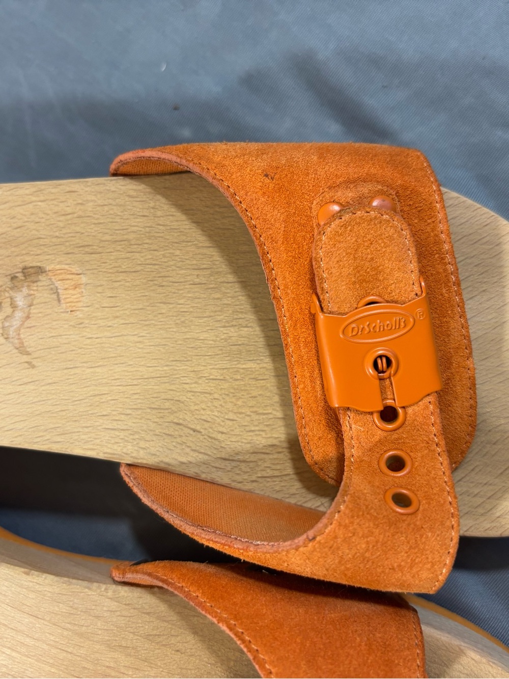 Women's Dr. Scholls x Kate Spade Orange Suede Slide Sandals with Wood Platform - Picture 4 of 6